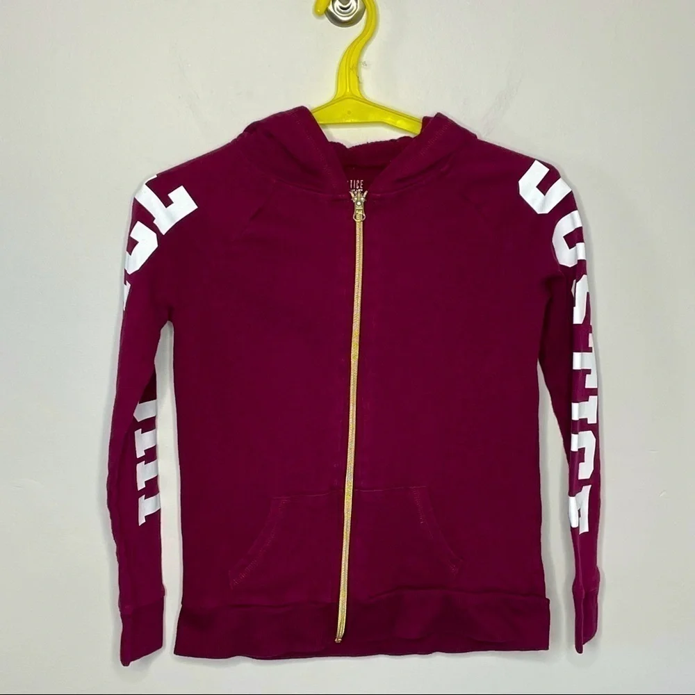 Justice Girls Zip Hoodie- Maroon and White